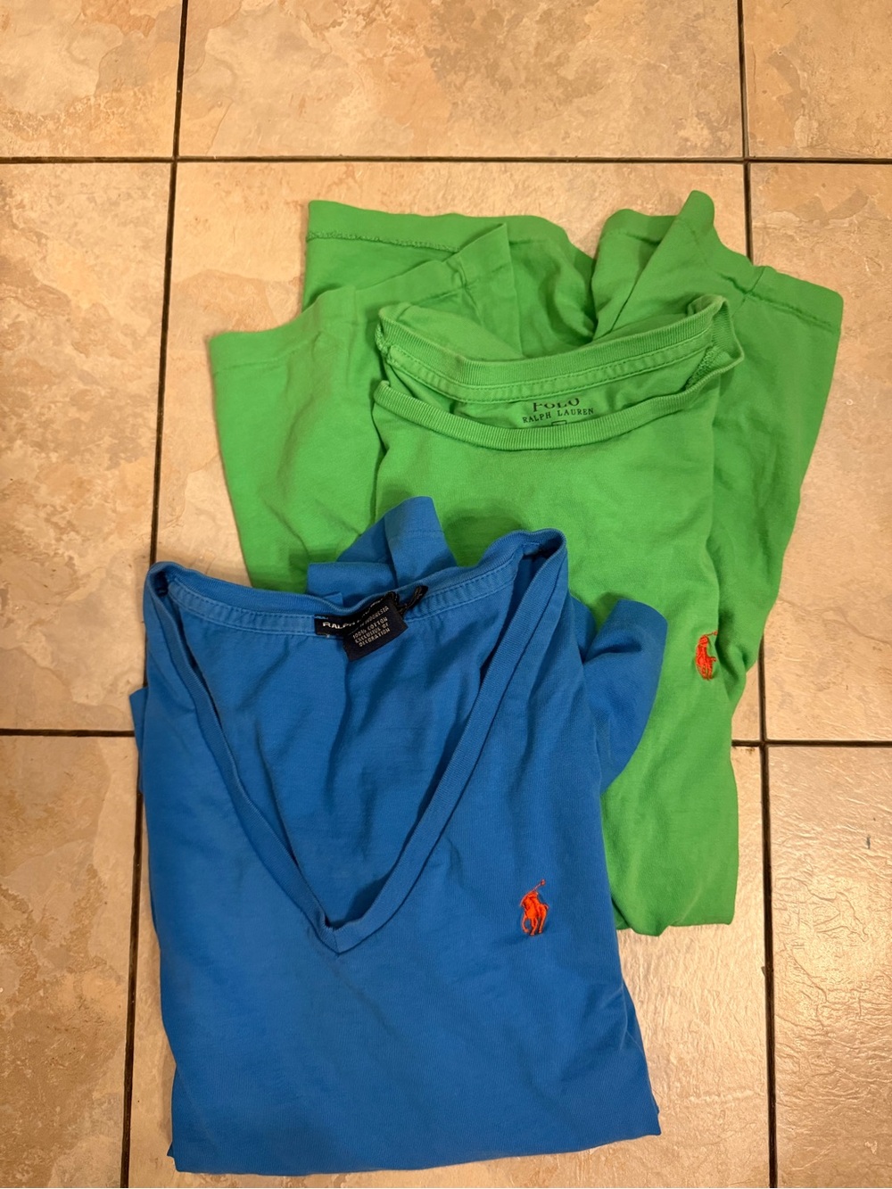 Ralph Lauren Long Sleeve Tees in Bright Blue & Lime Green